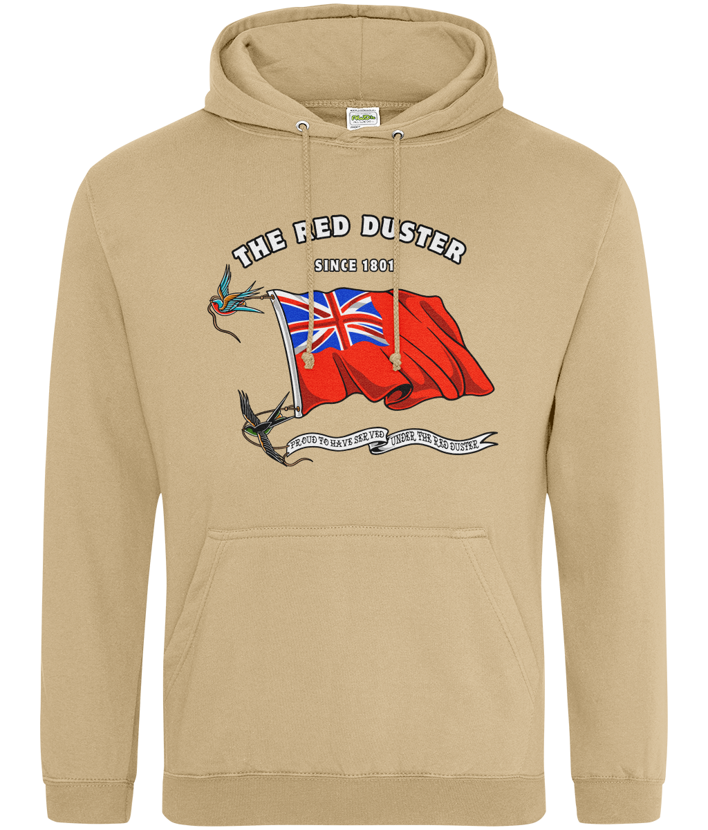 Ring-spun cotton unisex hoodie (British Merchant Navy red duster and swallows)