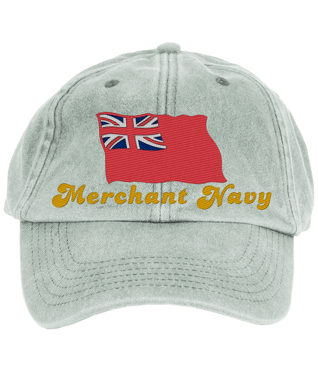 Vintage style cotton cap (Embroidered British Merchant Navy red ensign)