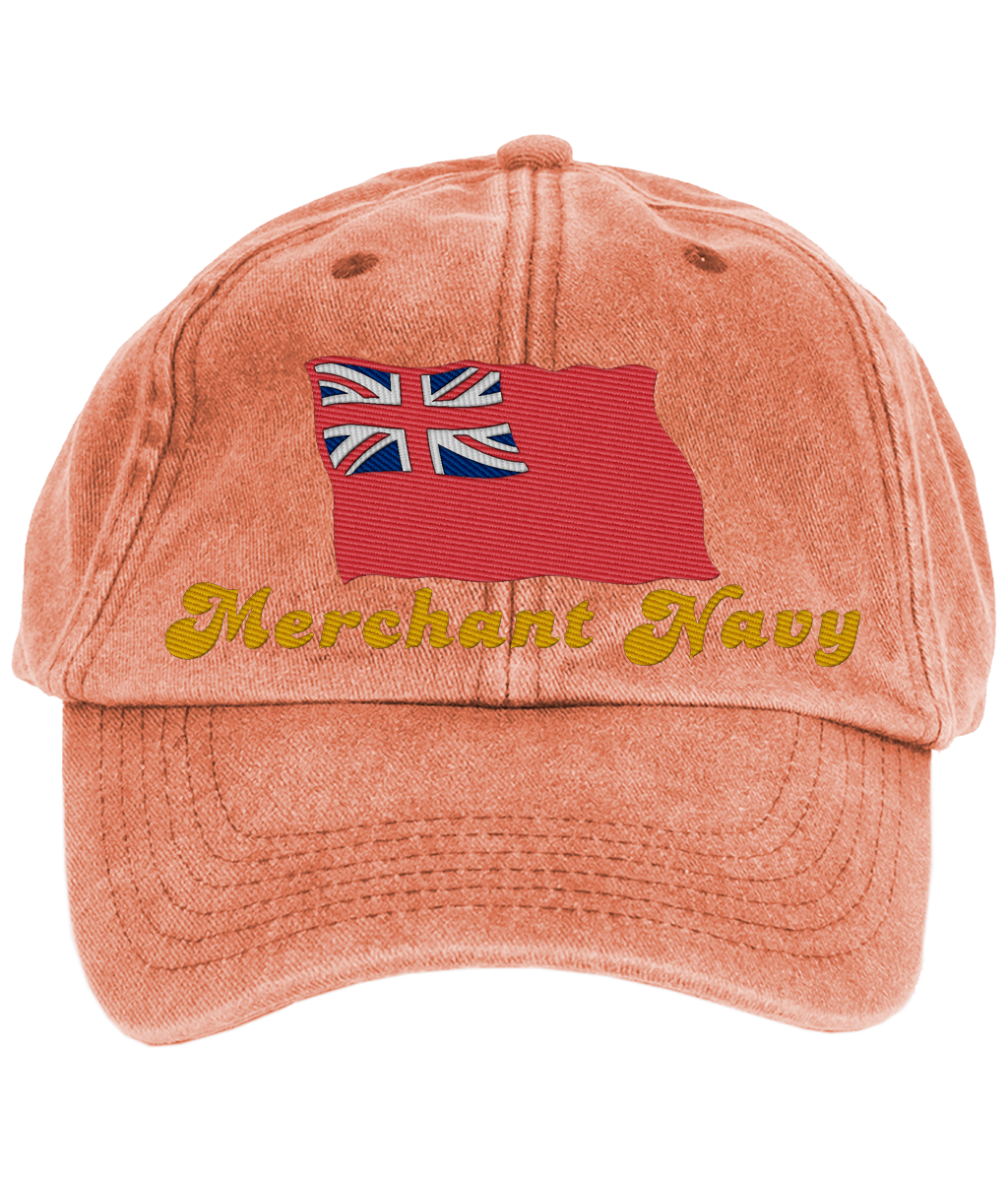 Vintage style cotton cap (Embroidered British Merchant Navy red ensign)