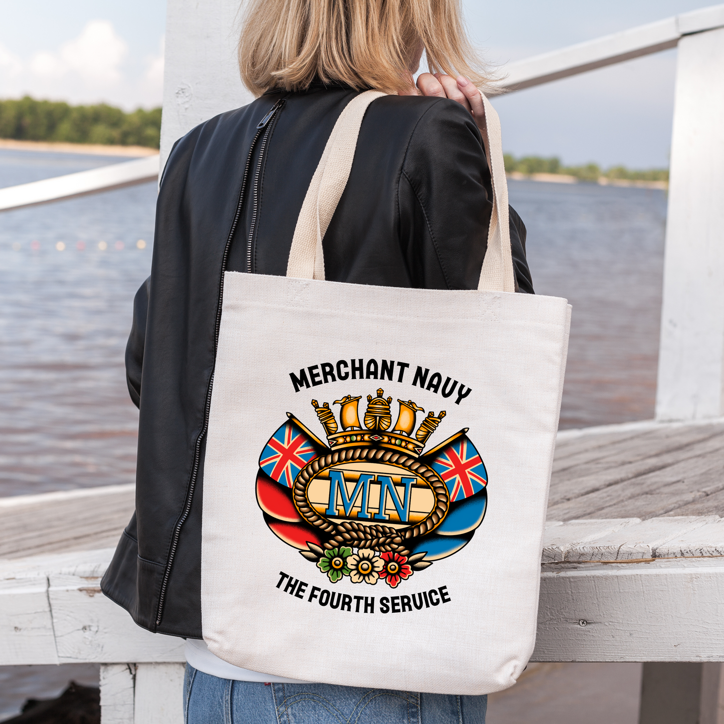 Organic cotton 'strong' tote bag (Tattoo themed British Merchant Navy badge)