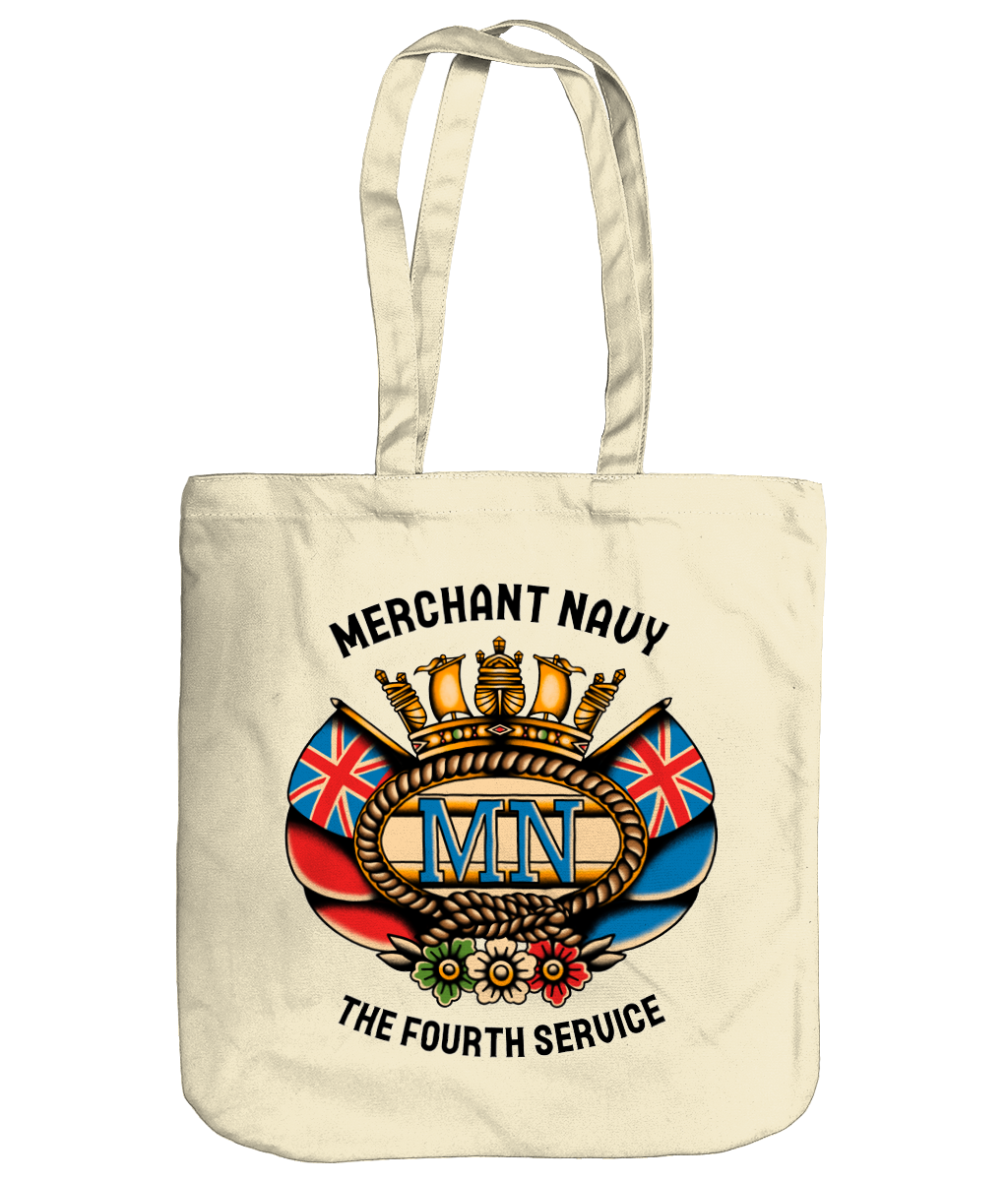 Organic cotton 'strong' tote bag (Tattoo themed British Merchant Navy badge)