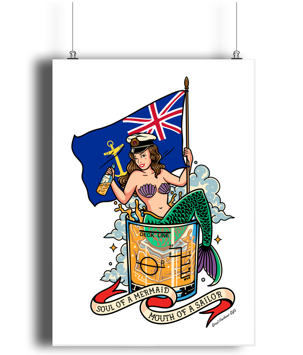 Poster print (Sailor tattoo Royal Fleet Auxiliary mermaid)