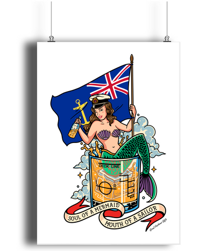 Poster print (Sailor tattoo Royal Fleet Auxiliary mermaid)