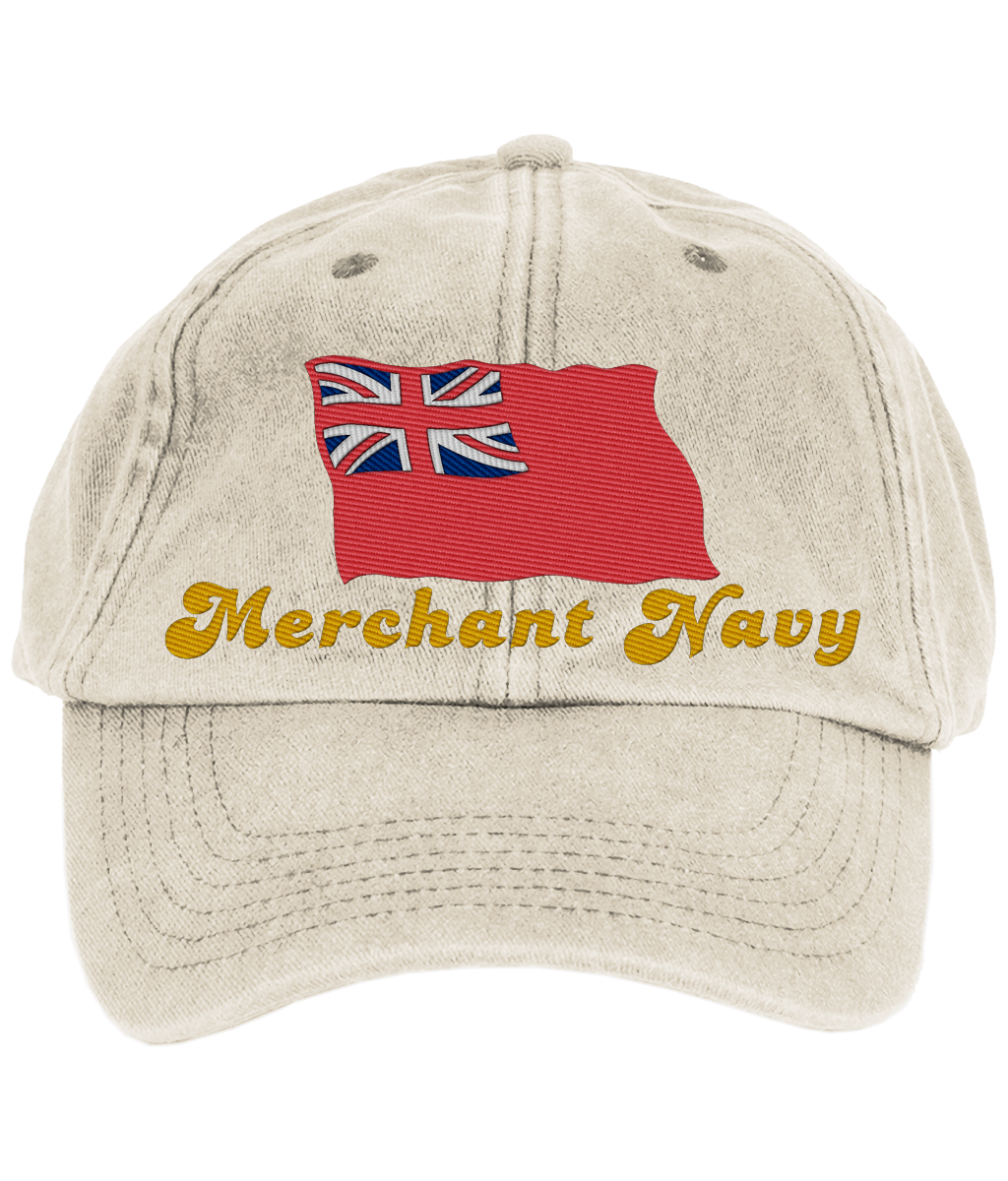 Vintage style cotton cap (Embroidered British Merchant Navy red ensign)