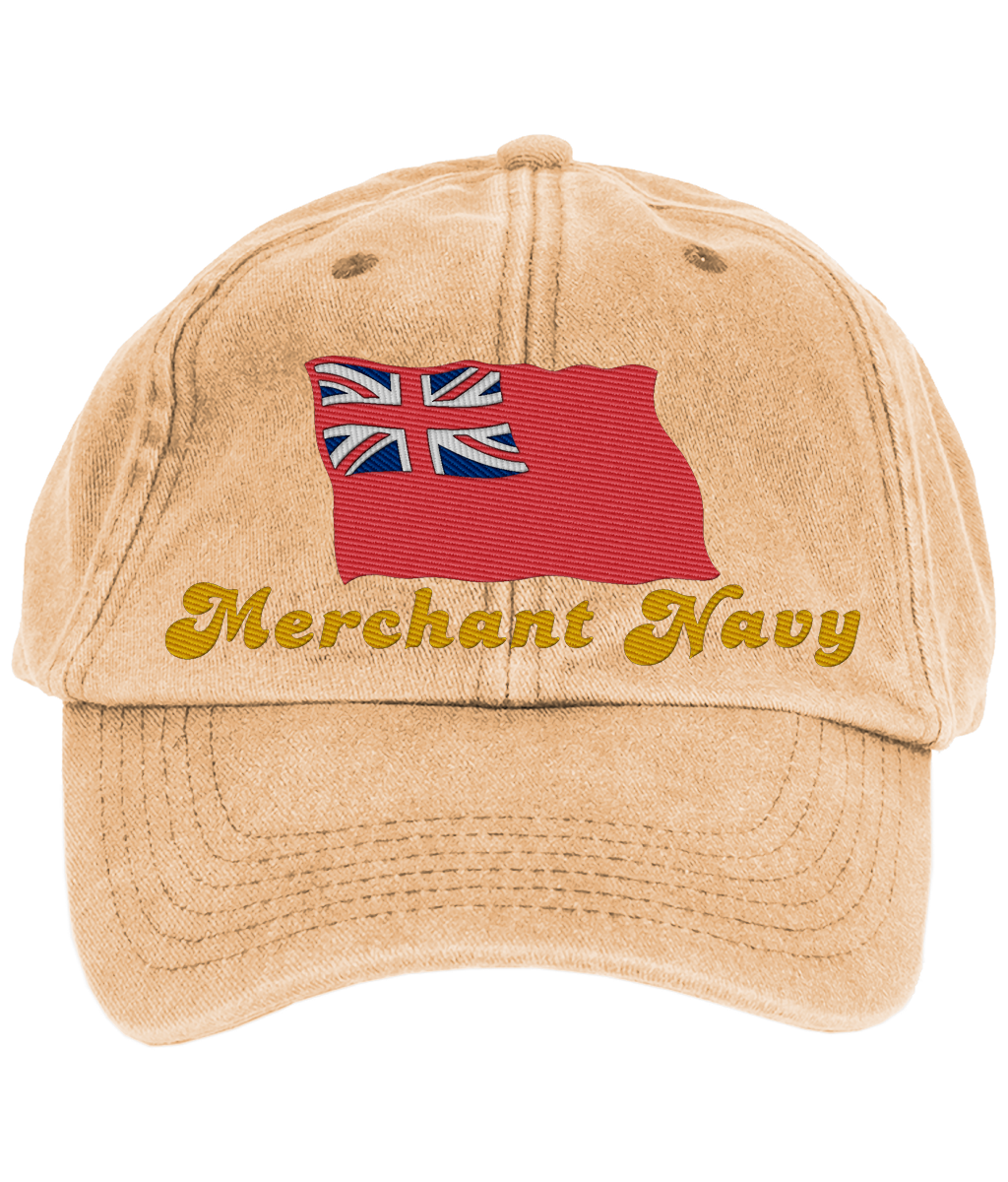 Vintage style cotton cap (Embroidered British Merchant Navy red ensign)