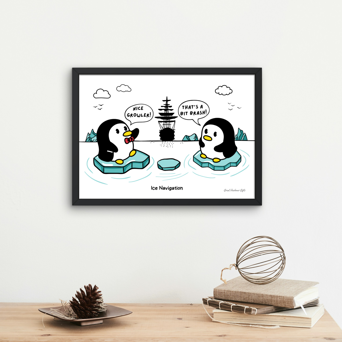 Framed wall art (Ice navigation cartoon) Growlers and brash Ice