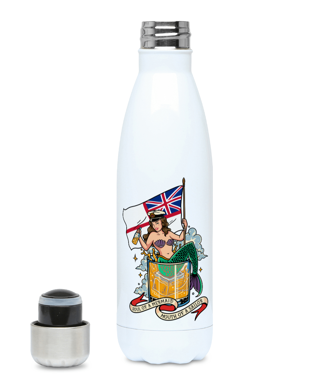 Thermos Insulated water bottle, Royal Navy (RN). Soul of a mermaid, mouth of a sailor