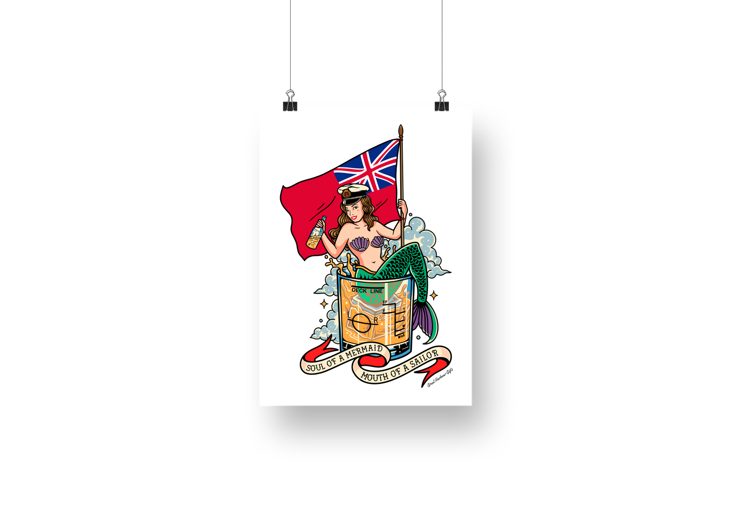 Poster print (Sailor tattoo design Merchant Navy mermaid)