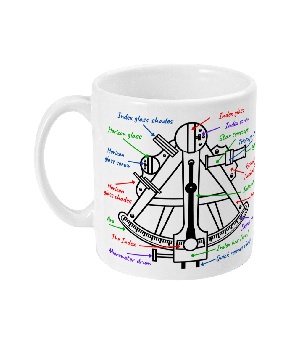 Marine sextant diagram and parts nautical mug Great Harbour Gifts