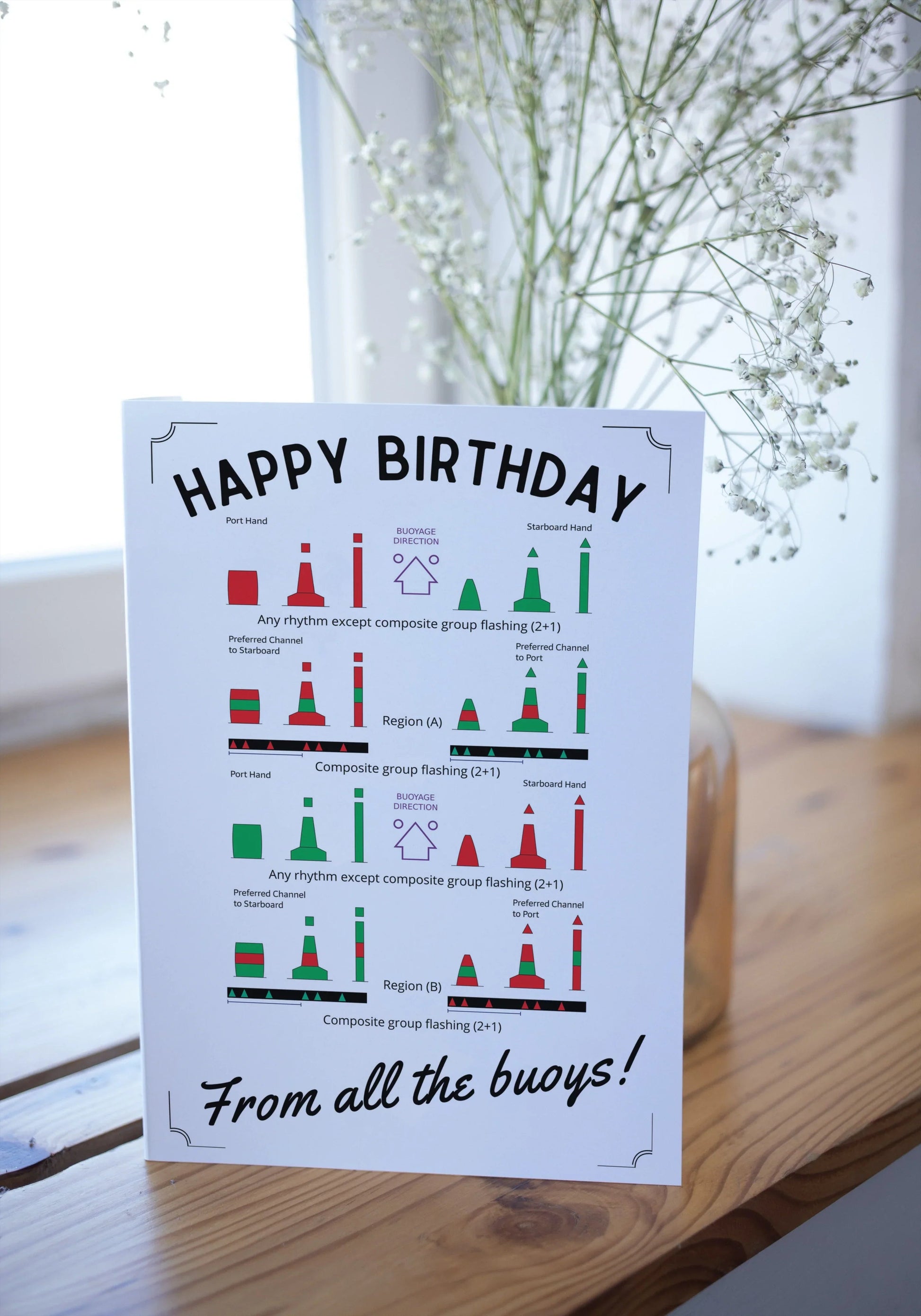 Nautical Birthday card, Channel port and starboard buoys. Great Harbour Gifts