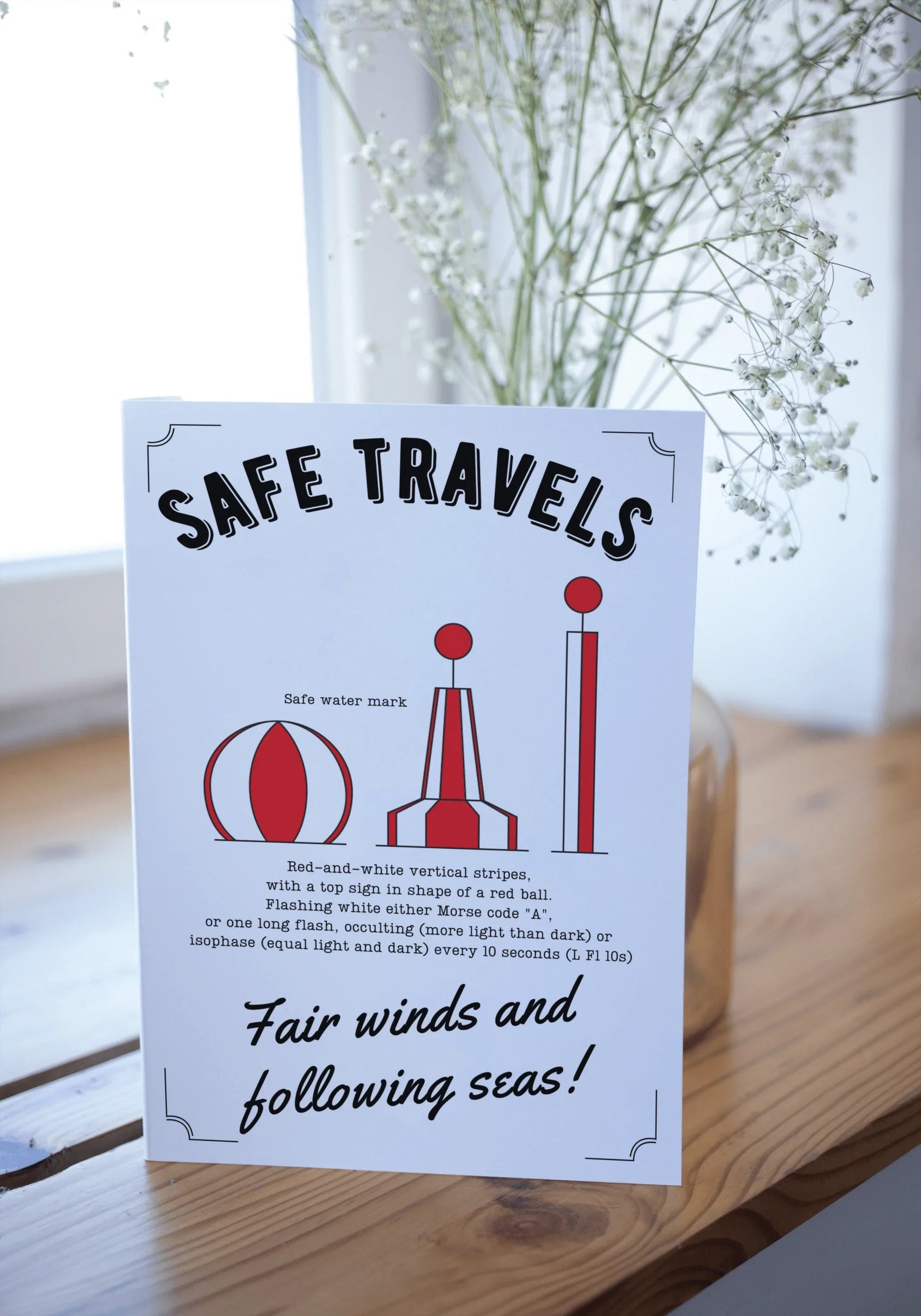 Nautical Birthday card, Safe travels, safe water mark. Great Harbour Gifts