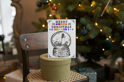 Nautical Christmas Card, Lighthouse Snow Globe Great Harbour Gifts