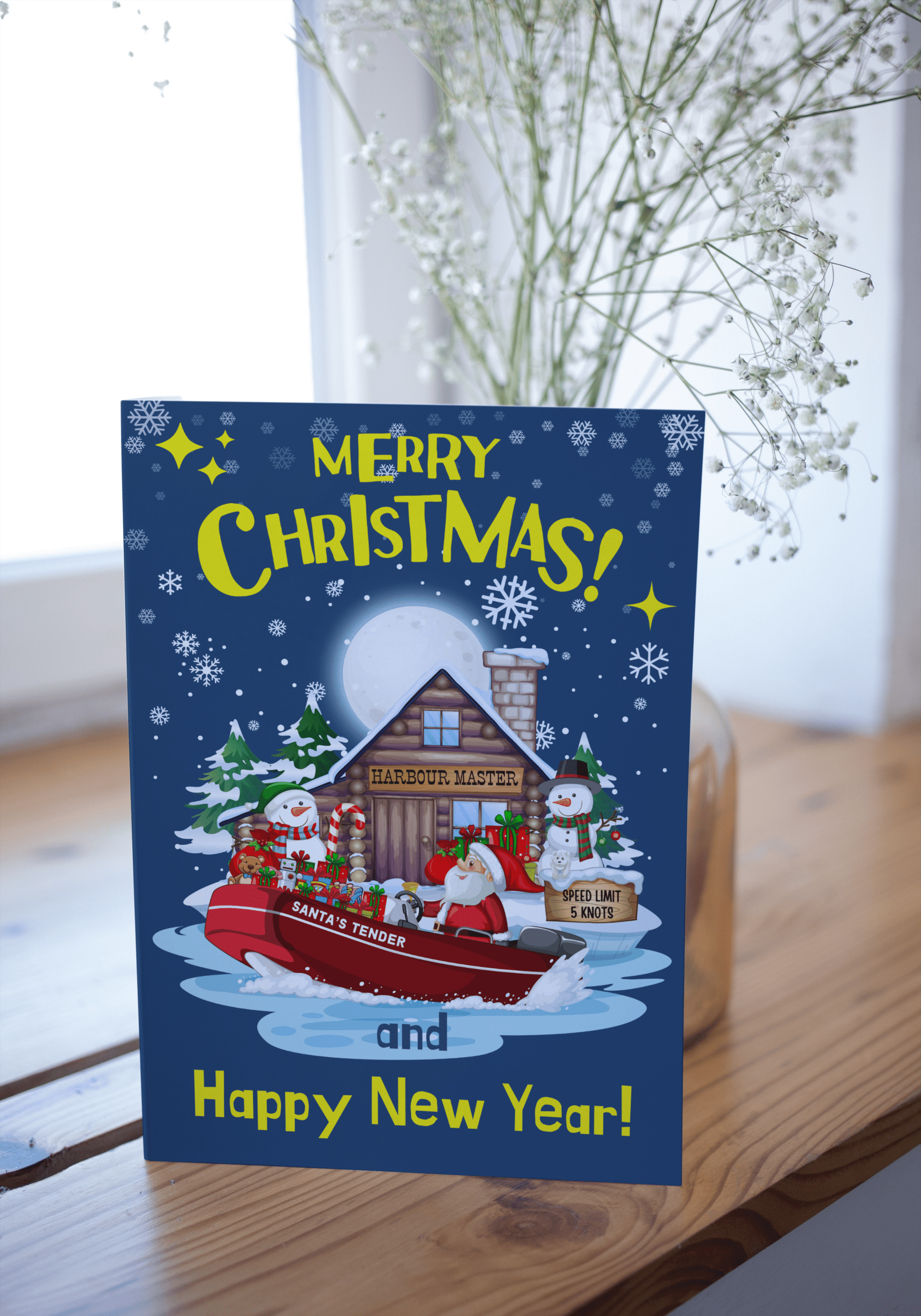 Nautical Christmas card (Santa's tender boat) Great Harbour Gifts