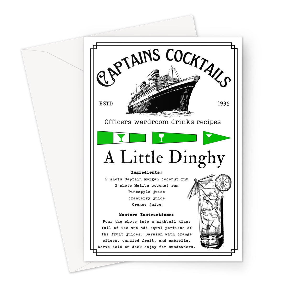 Nautical cocktail greeting card, (A little dinghy) Any occasion card Great Harbour Gifts