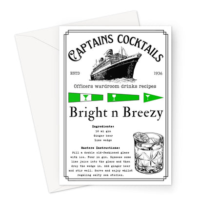 Nautical cocktail greeting card, (Bright n breezy) Any occasion card Great Harbour Gifts