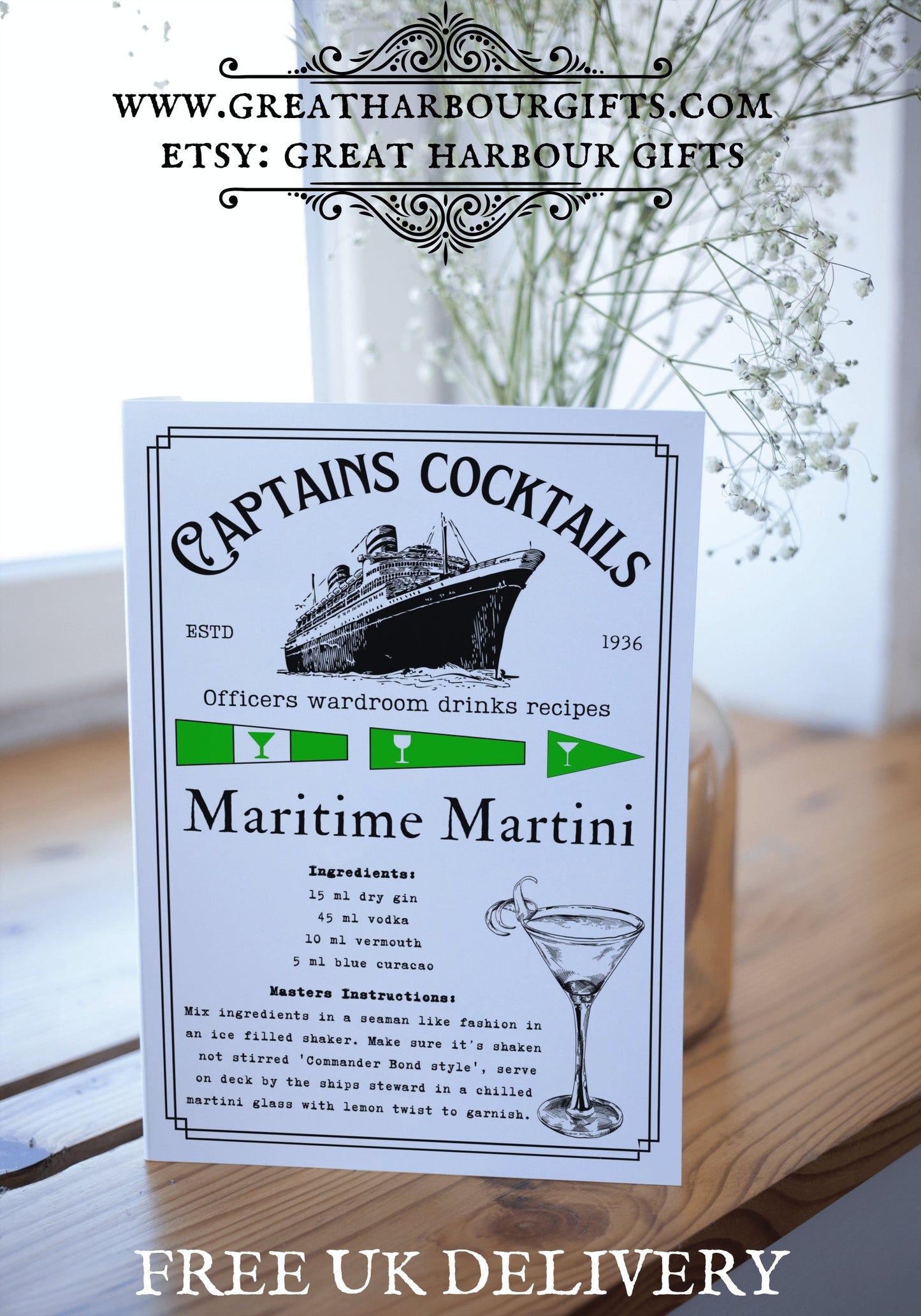 Nautical cocktail greeting card, (Port & starboard) Any occasion card Great Harbour Gifts