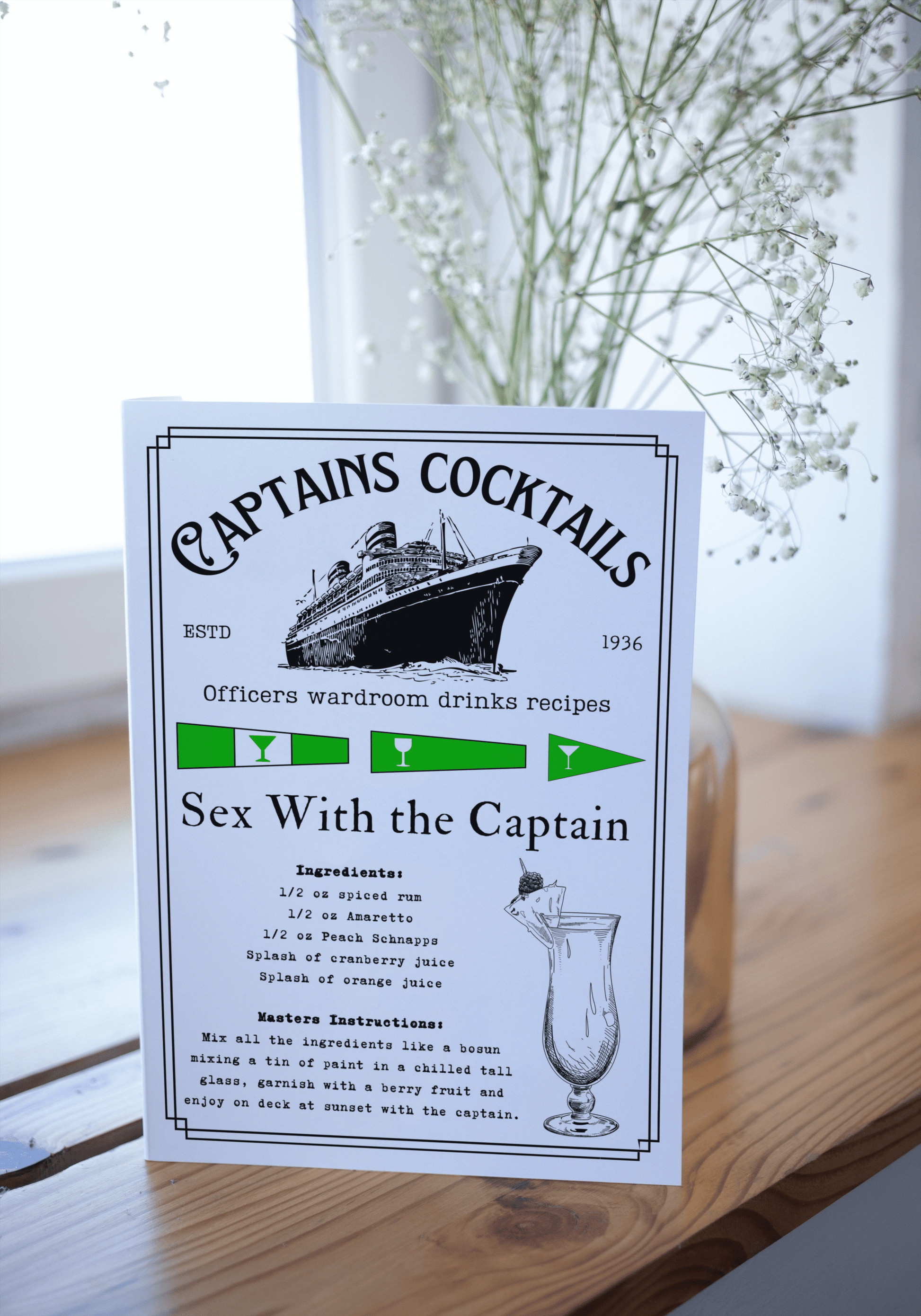 Nautical cocktail greetings card, Sex with the Captain any occasion card Great Harbour Gifts