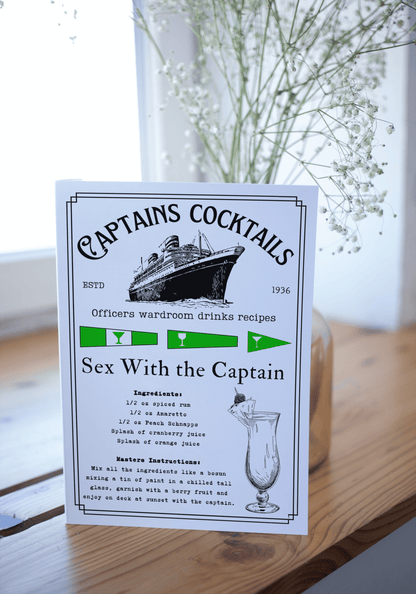 Nautical cocktail greetings card, Sex with the Captain any occasion card Great Harbour Gifts