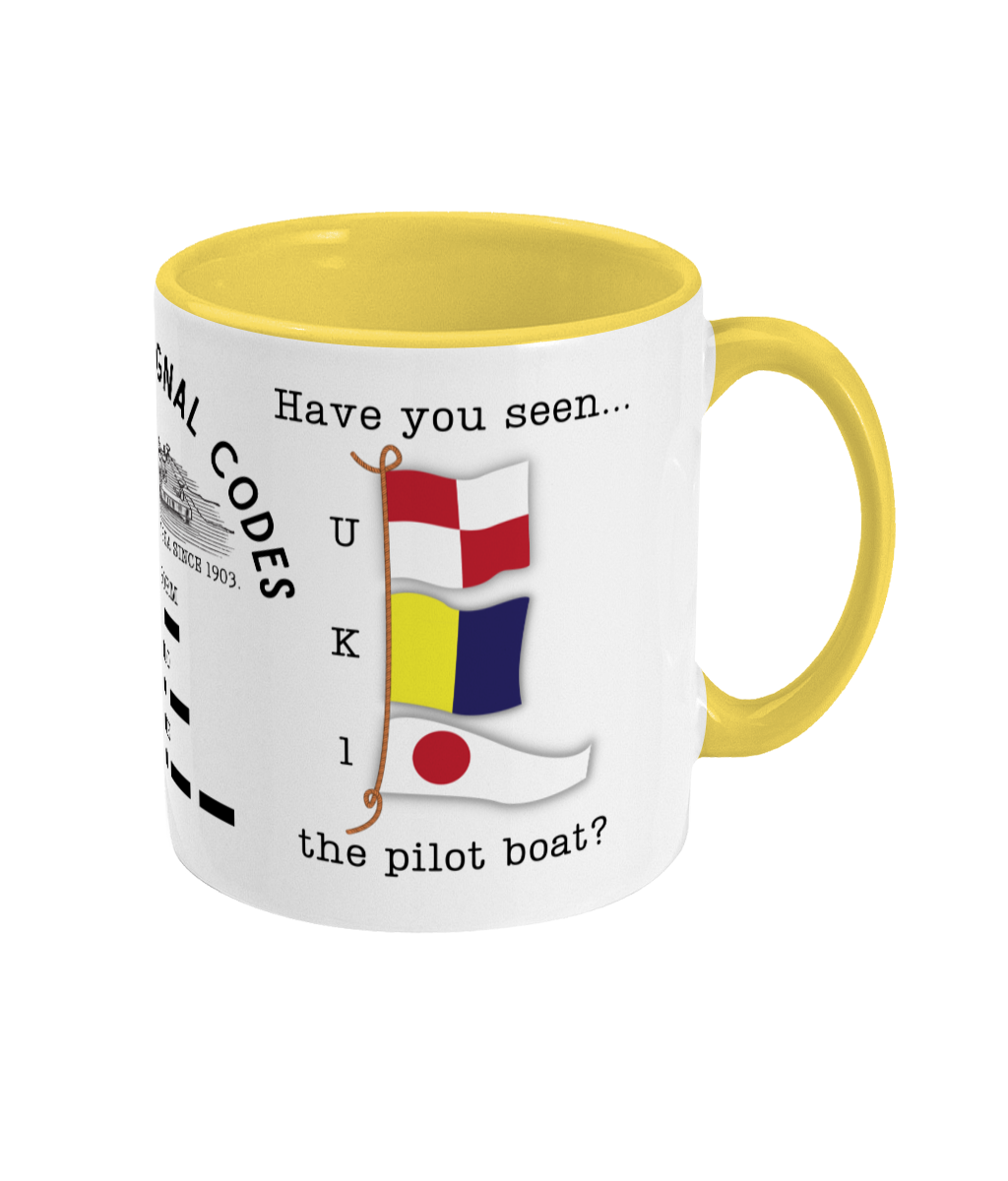 Nautical code flag mug, Have you seen the pilot boat? Great Harbour Gifts