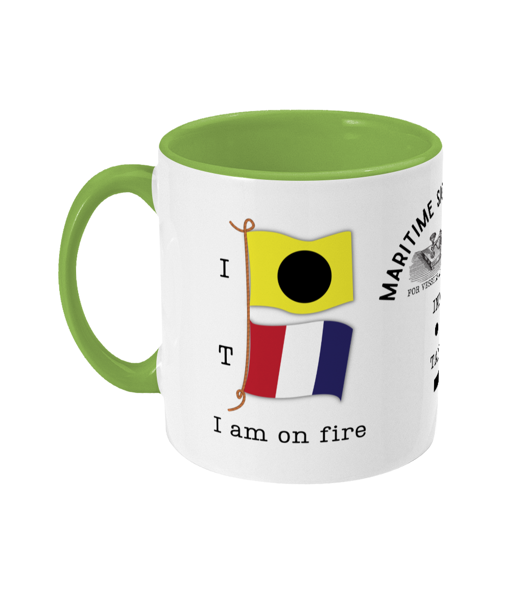 Nautical code flag mug, I am on fire Great Harbour Gifts