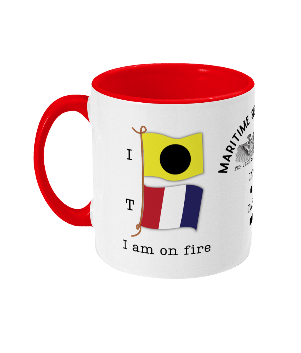 Nautical code flag mug, I am on fire Great Harbour Gifts