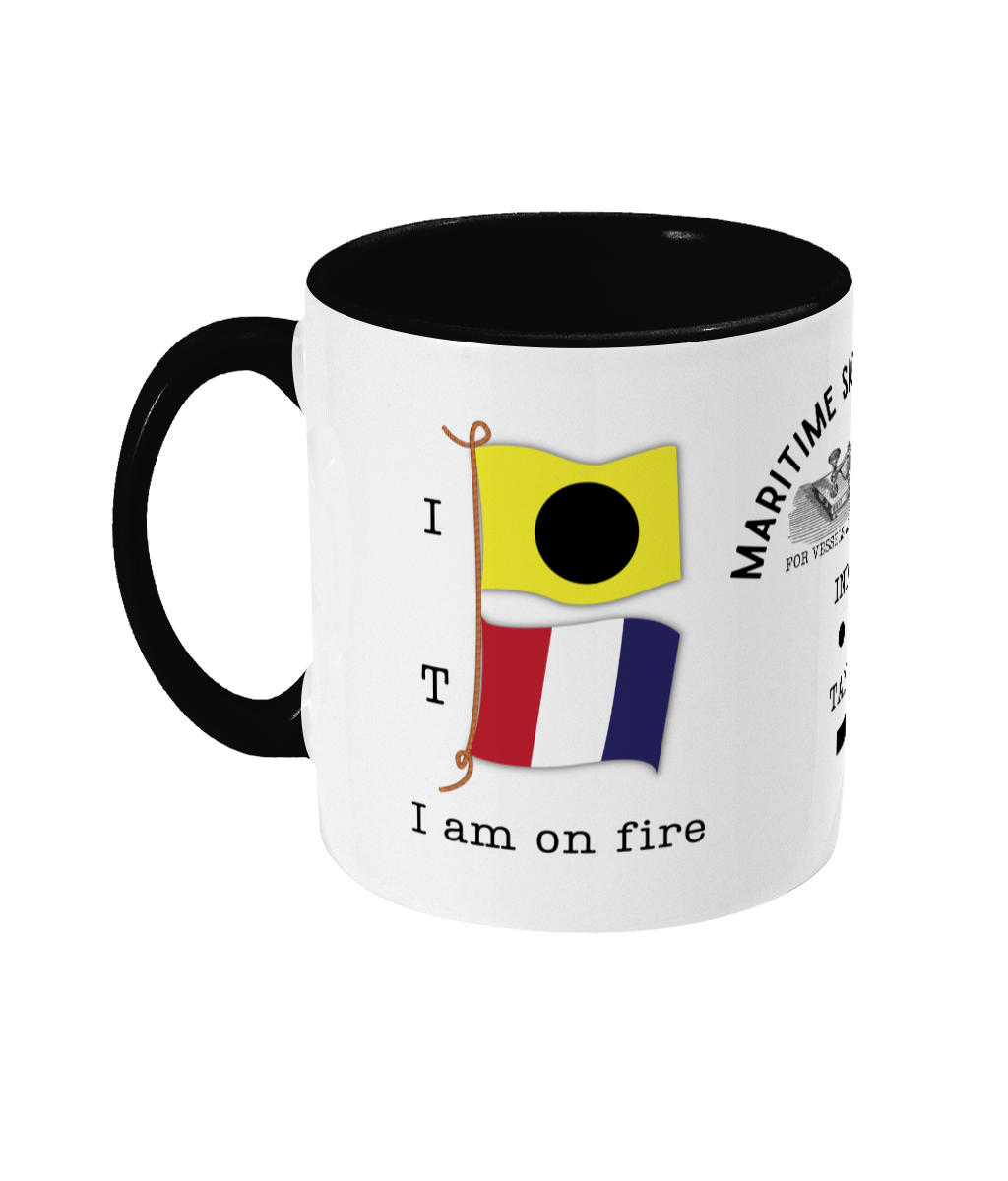 Nautical code flag mug, I am on fire Great Harbour Gifts