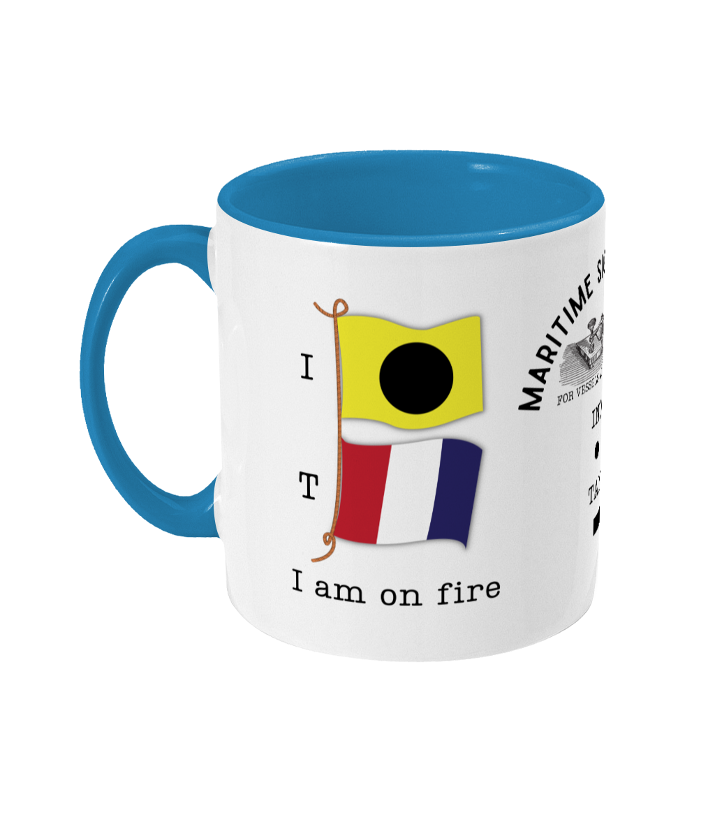 Nautical code flag mug, I am on fire Great Harbour Gifts