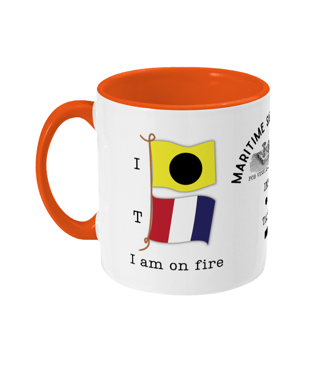 Nautical code flag mug, I am on fire Great Harbour Gifts