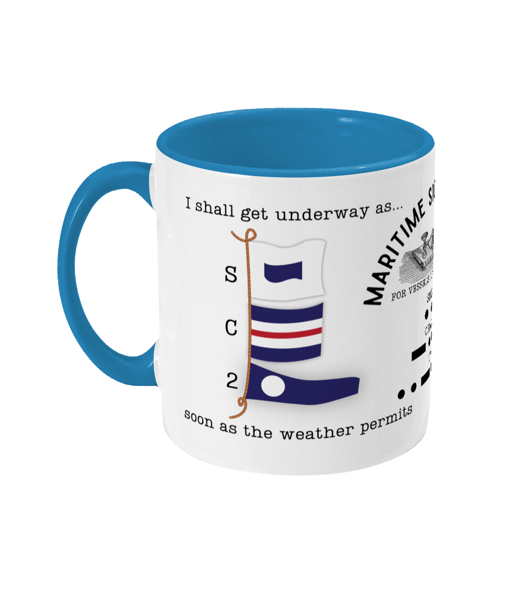 Nautical code flag mug, I shall get underway as soon as the weather permits Great Harbour Gifts