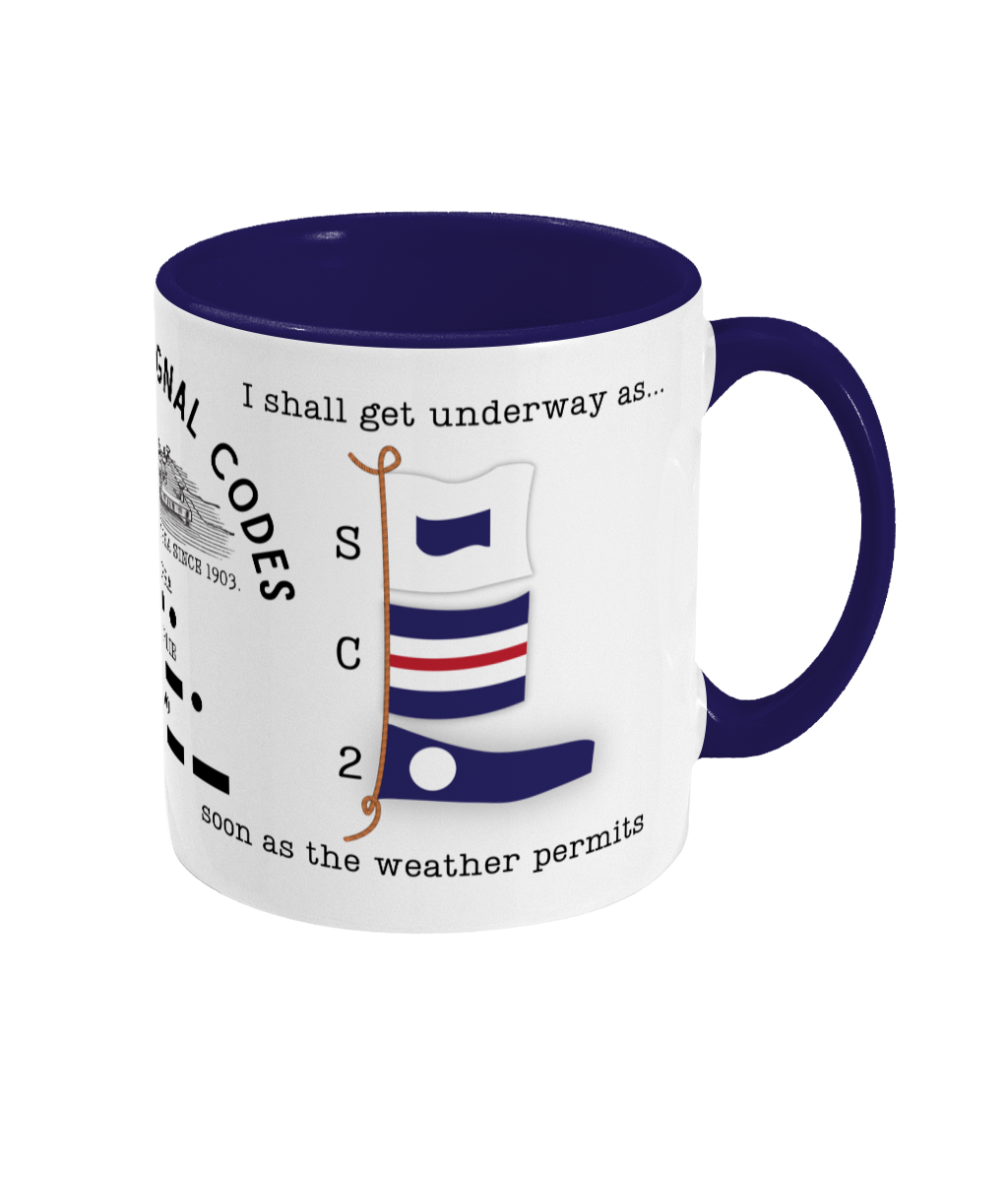 Nautical code flag mug, I shall get underway as soon as the weather permits Great Harbour Gifts