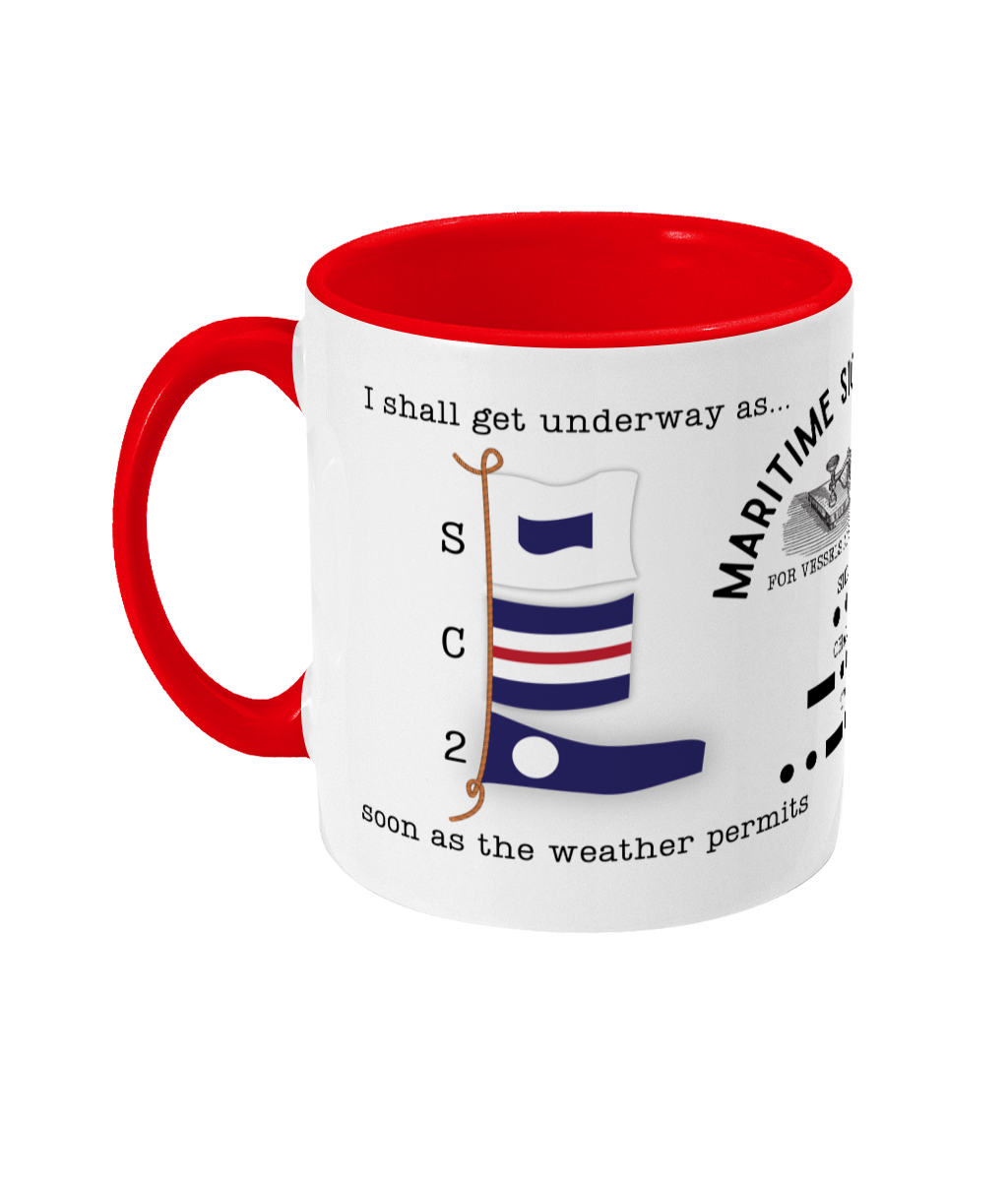 Nautical code flag mug, I shall get underway as soon as the weather permits Great Harbour Gifts