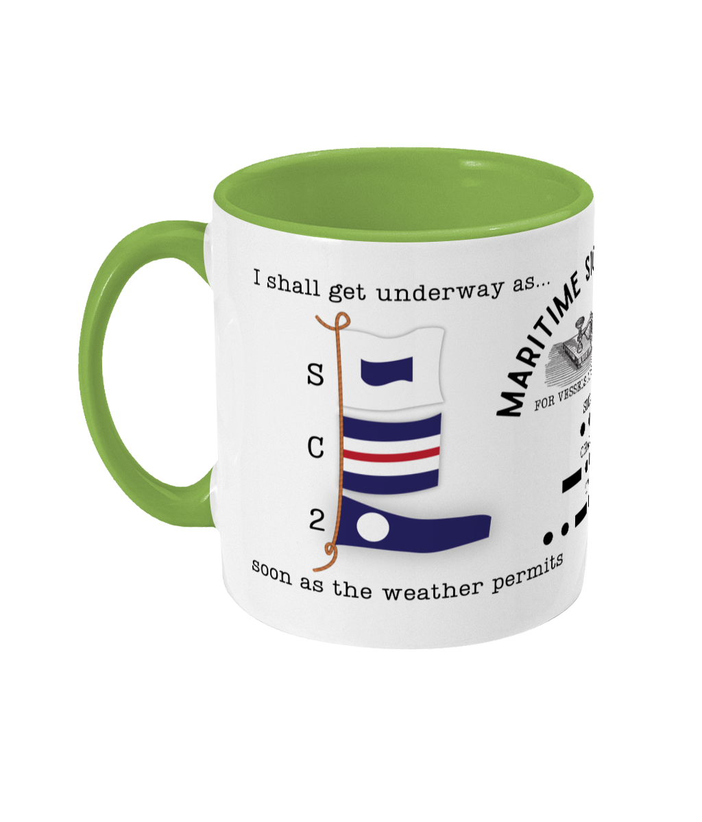 Nautical code flag mug, I shall get underway as soon as the weather permits Great Harbour Gifts