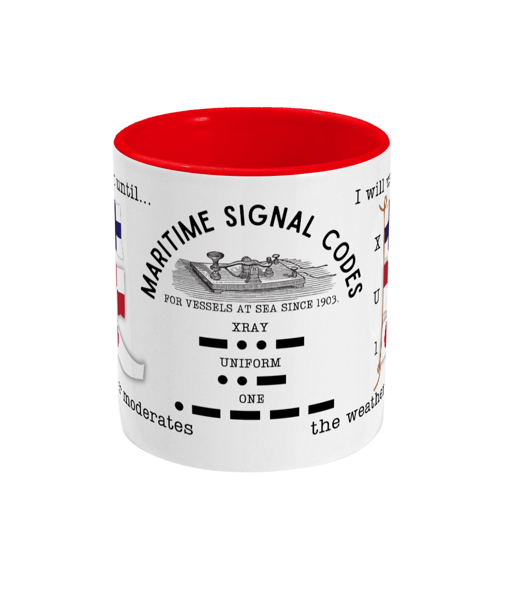 Nautical code flag mug, I will wait until weather moderates Great Harbour Gifts