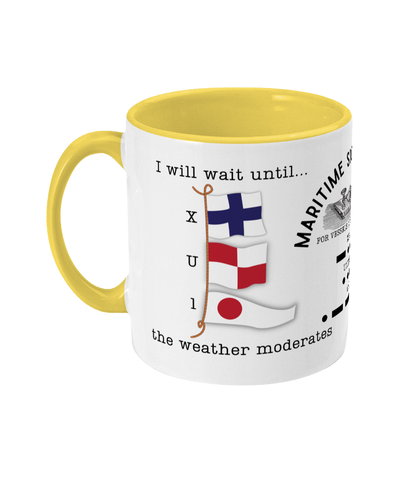 Nautical code flag mug, I will wait until weather moderates Great Harbour Gifts