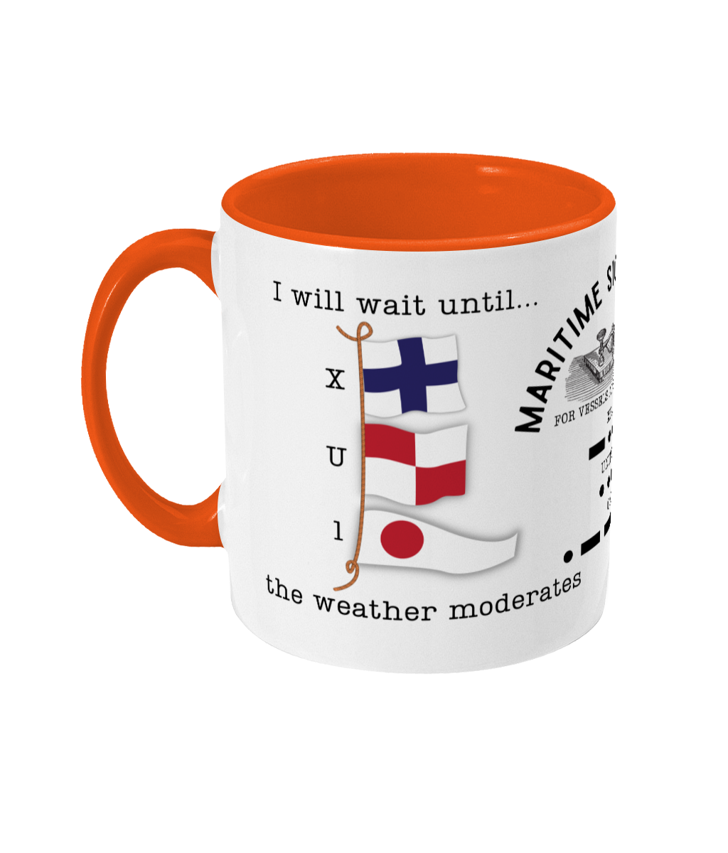 Nautical code flag mug, I will wait until weather moderates Great Harbour Gifts