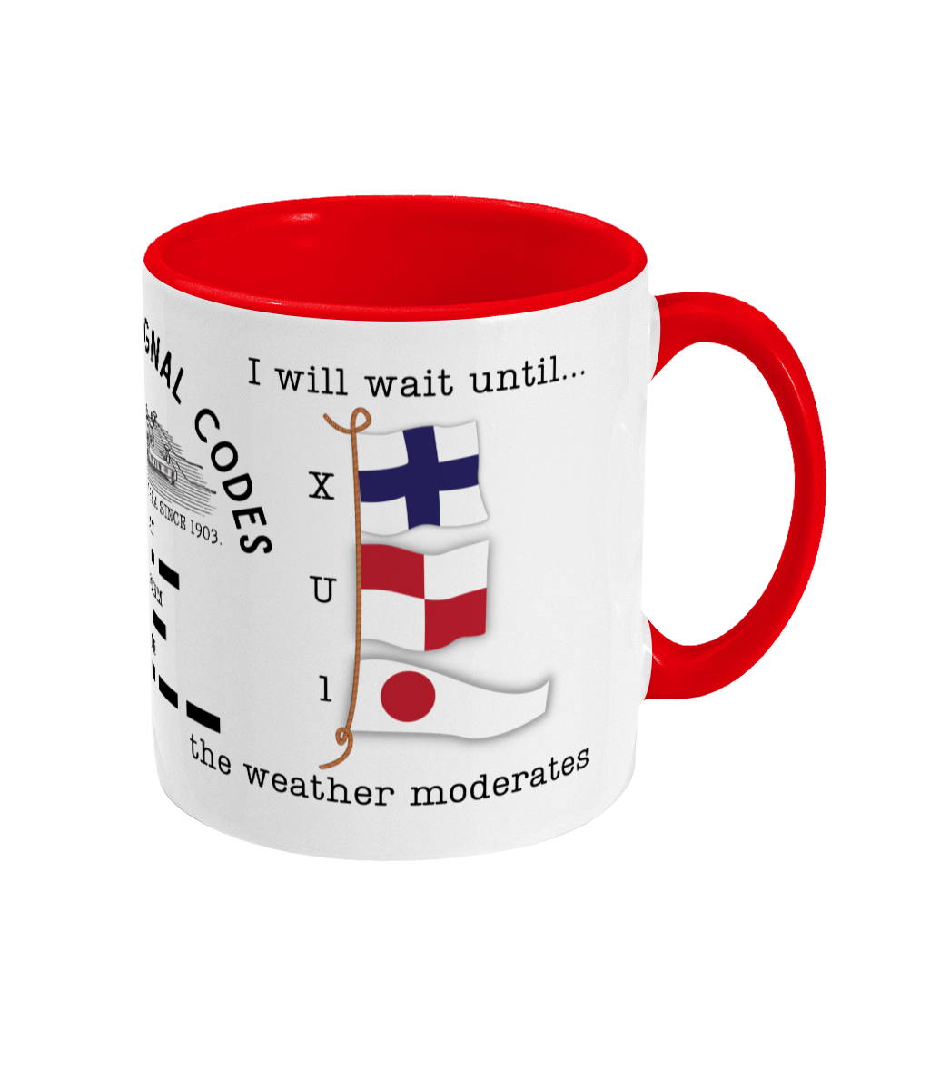 Nautical code flag mug, I will wait until weather moderates Great Harbour Gifts