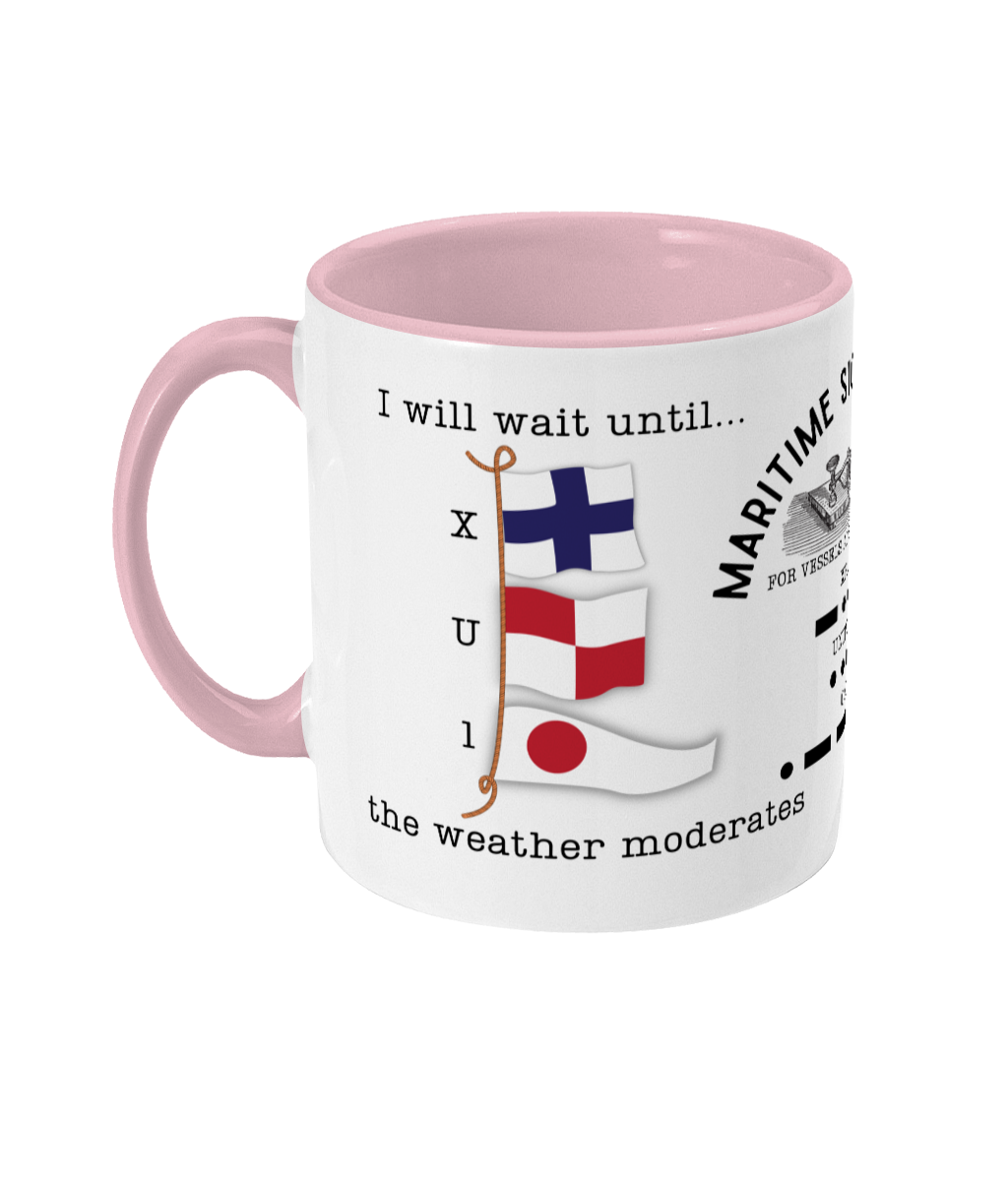 Nautical code flag mug, I will wait until weather moderates Great Harbour Gifts