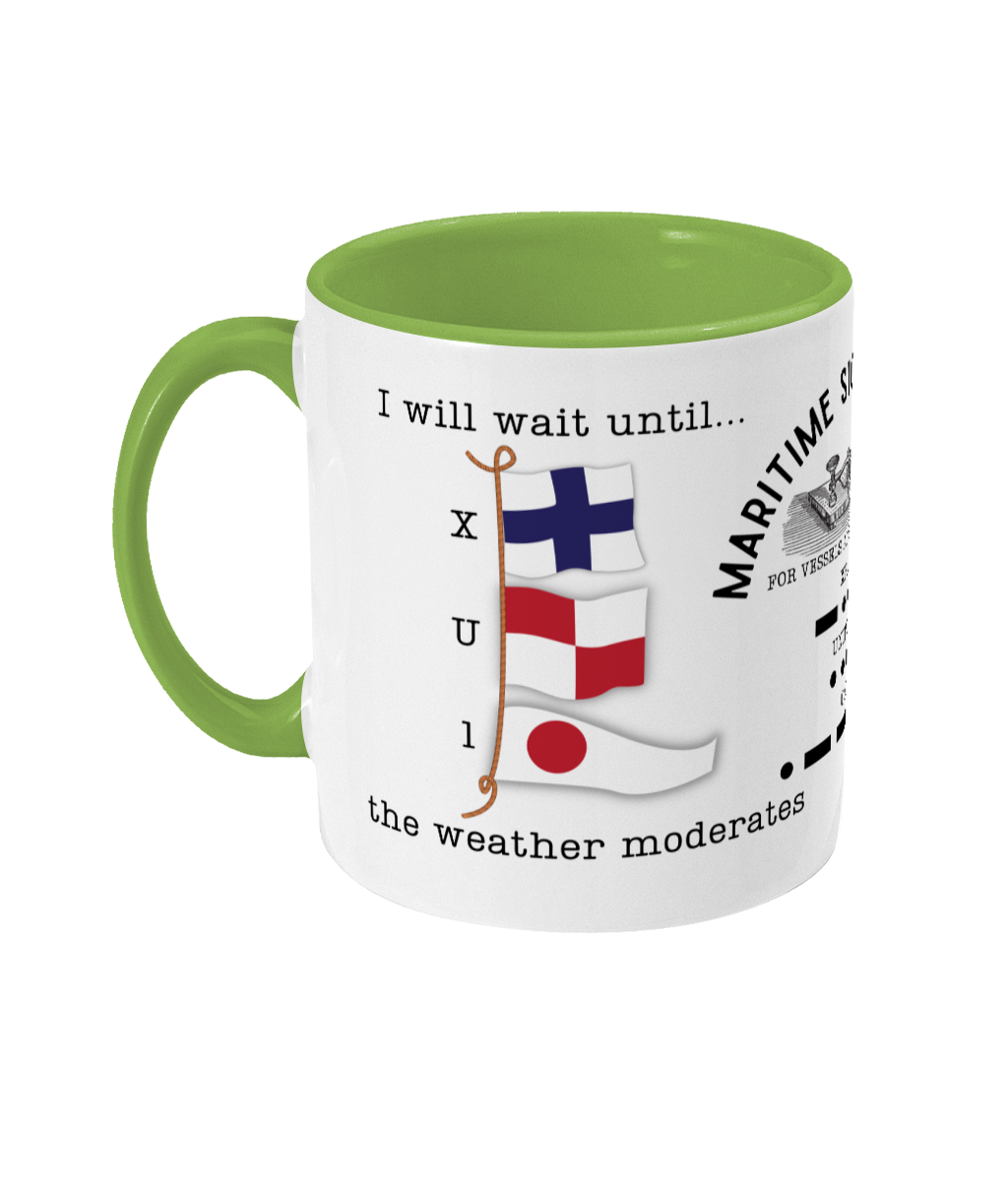 Nautical code flag mug, I will wait until weather moderates Great Harbour Gifts