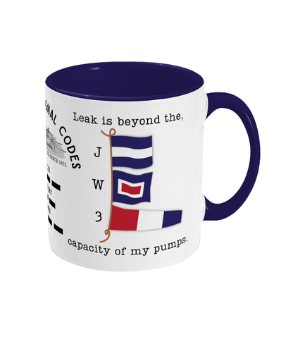 Nautical code flag mug, Leak is beyond the capacity of my pumps Great Harbour Gifts