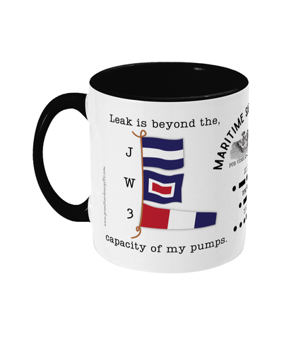 Nautical code flag mug, Leak is beyond the capacity of my pumps Great Harbour Gifts