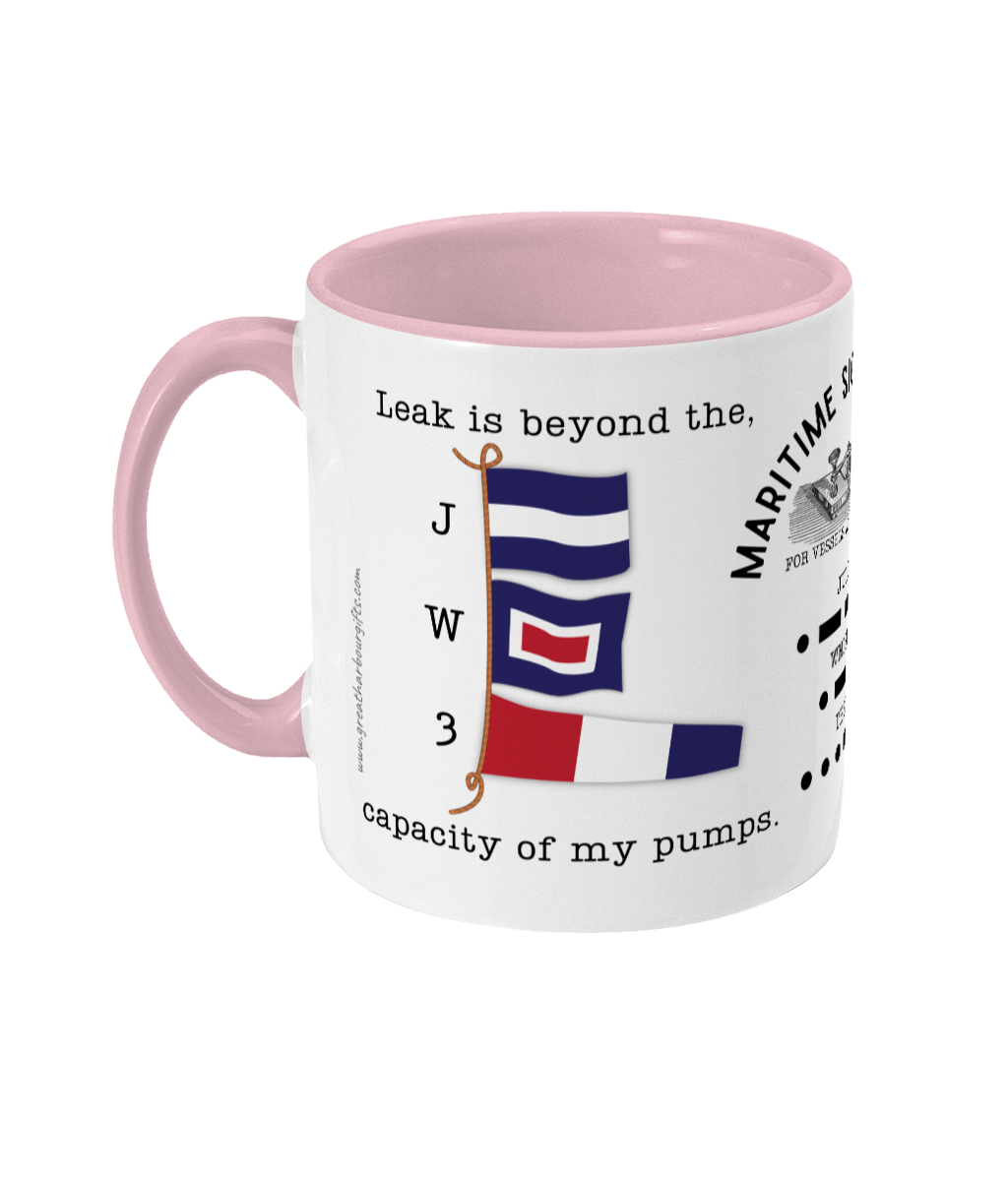 Nautical code flag mug, Leak is beyond the capacity of my pumps Great Harbour Gifts