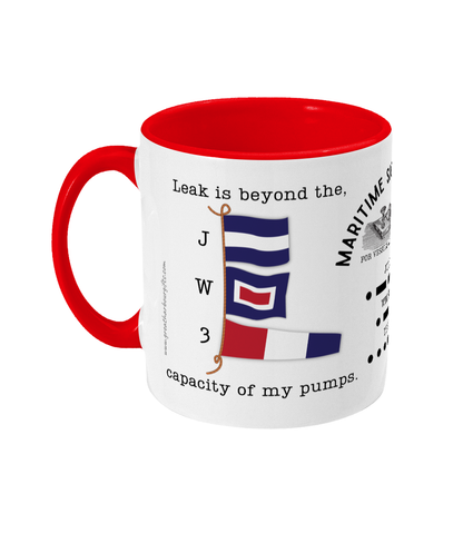 Nautical code flag mug, Leak is beyond the capacity of my pumps Great Harbour Gifts