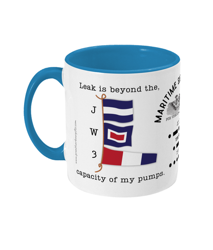 Nautical code flag mug, Leak is beyond the capacity of my pumps Great Harbour Gifts