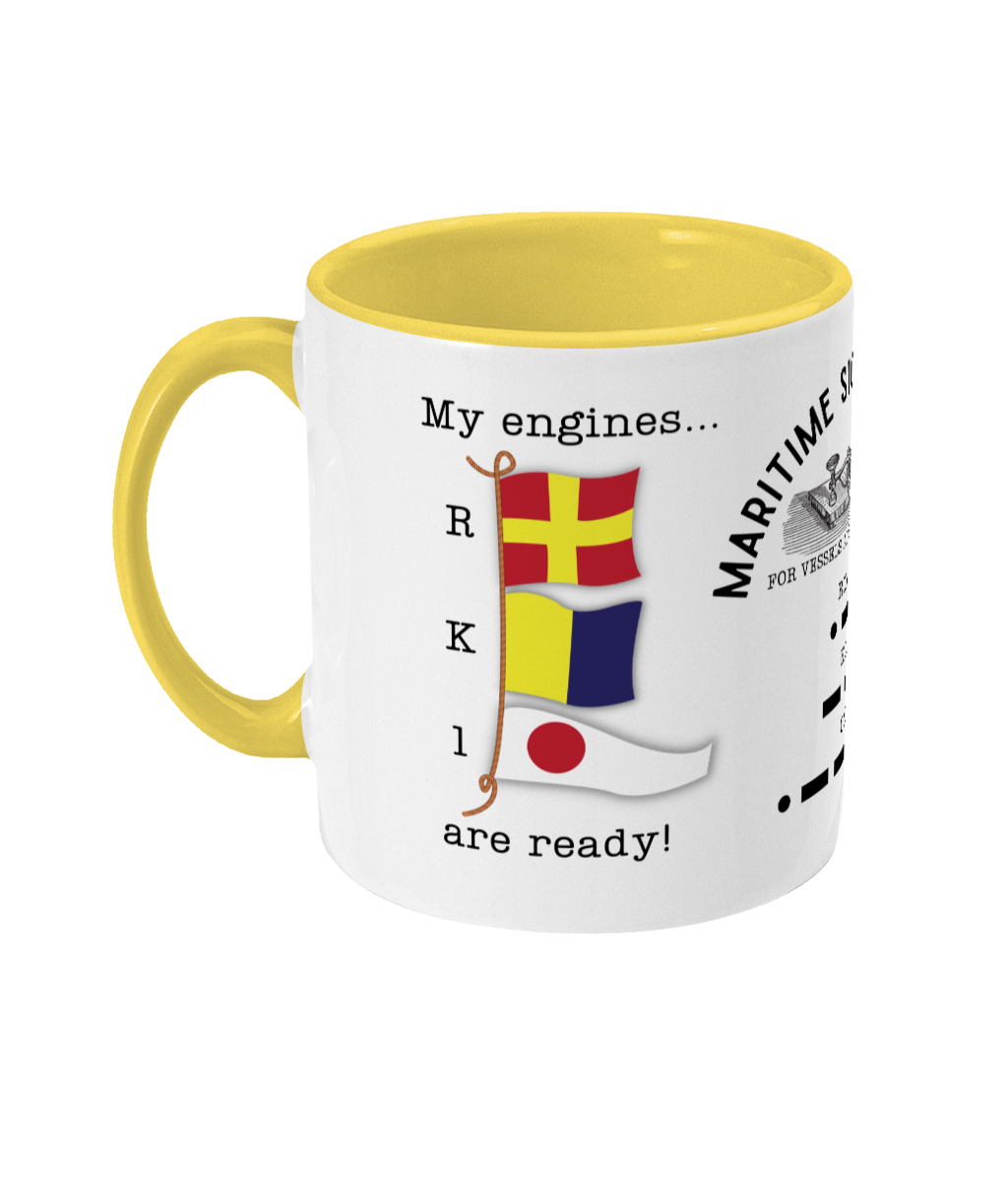 Nautical code flag mug, My engines are ready! Great Harbour Gifts