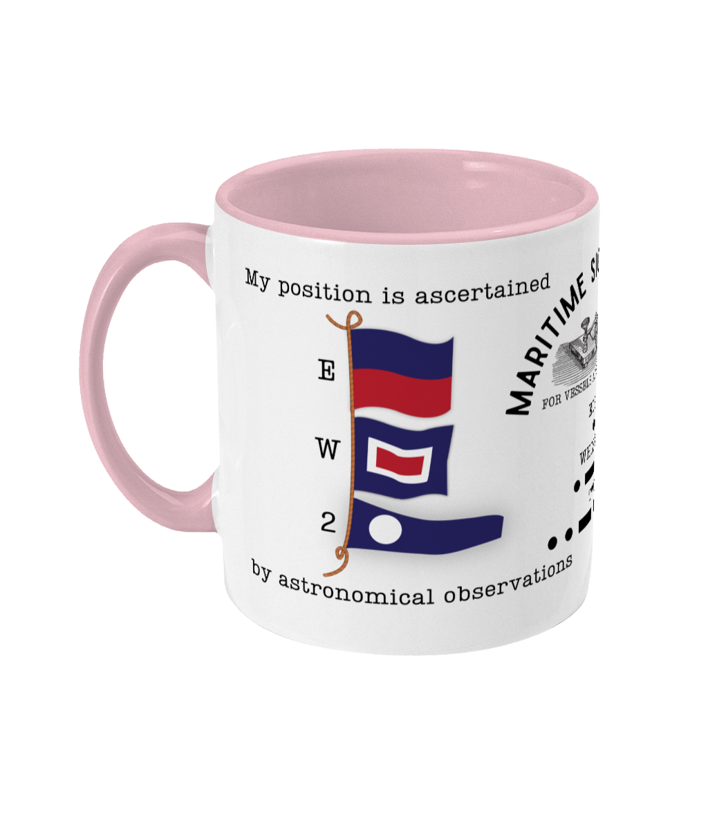 Nautical code flag mug, My position is ascertained by astronomical observations Great Harbour Gifts