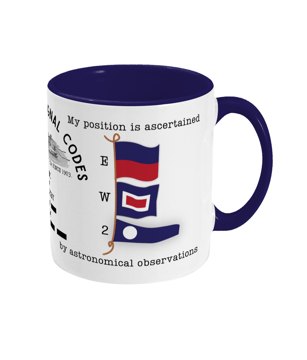 Nautical code flag mug, My position is ascertained by astronomical observations Great Harbour Gifts