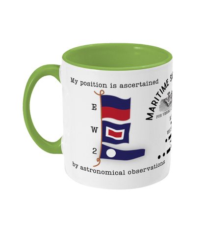 Nautical code flag mug, My position is ascertained by astronomical observations Great Harbour Gifts