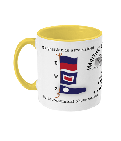 Nautical code flag mug, My position is ascertained by astronomical observations Great Harbour Gifts