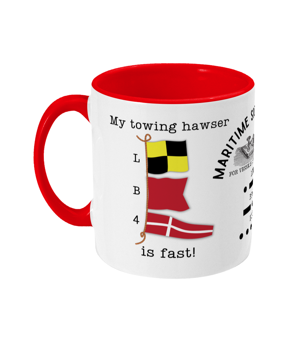 Nautical code flag mug, My towing hawser is fast Great Harbour Gifts