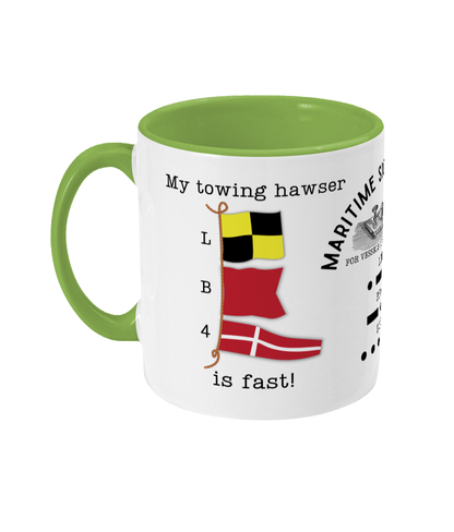 Nautical code flag mug, My towing hawser is fast Great Harbour Gifts